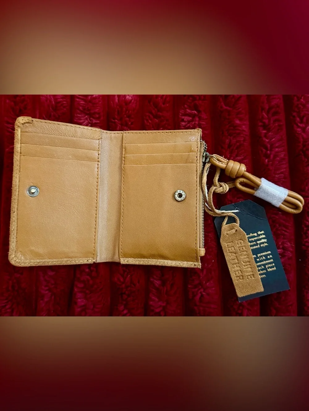 Genuine Suede Tan Wristlet Clutch with Knotted Strap